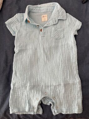 Eliza J Light Blue Cotton Gauze Baby Romper
